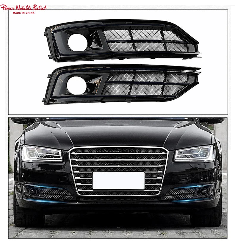 Gloss Black Fog Light Grilles for Audi A8 / S8 D4 (2015–2018)