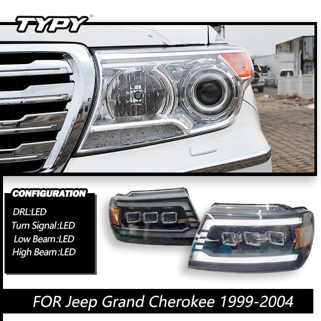 For 99-04 Jeep Grand Cherokee Headlight Assembly Retrofit with LED Projector, Daytime Running Lights, and Dynamic Turn Signals