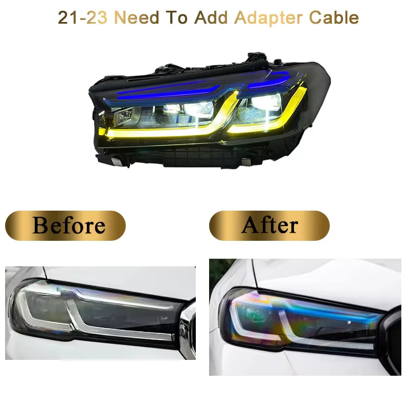 For BMW 5 Series G30 F90 2018-2022 Upgraded M5 Style LED Headlamp Yellow White DRL Switch Light with Double-Color Laser New 12V
