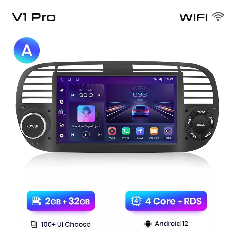 Junsun V1 7-Inch Android Car Stereo for Fiat 500 &amp; Abarth (2007-2015)