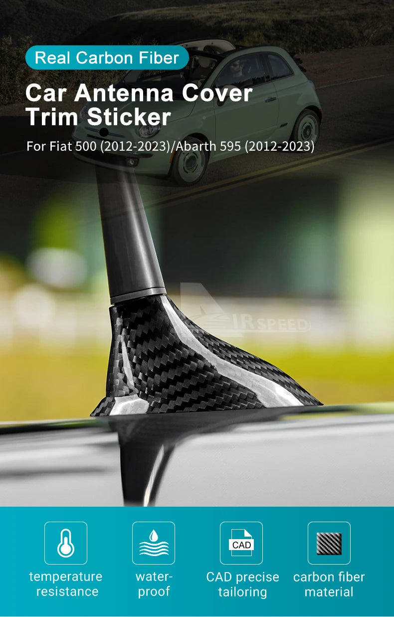 Real Carbon Fiber Shark Fin Antenna Cover for Fiat 500 &amp; Abarth 595 (2012–2023)