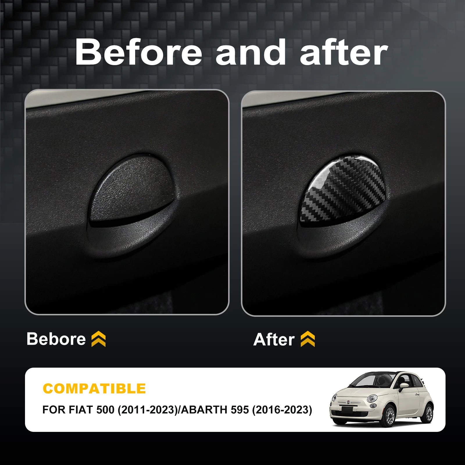Real Carbon Fiber Glovebox Button Cover for Fiat 500 &amp; Abarth 595 (2011–2023)