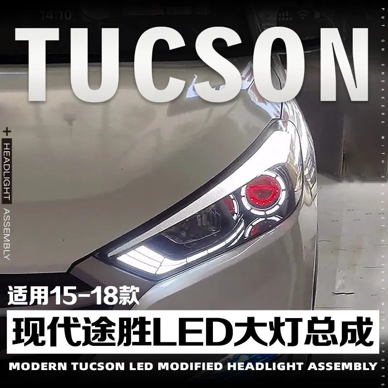 For Hyundai Tucson 2015-2018 Headlight Assembly Modification Korean Style 12V LED Angel Eye New Devil Eye Lens Light