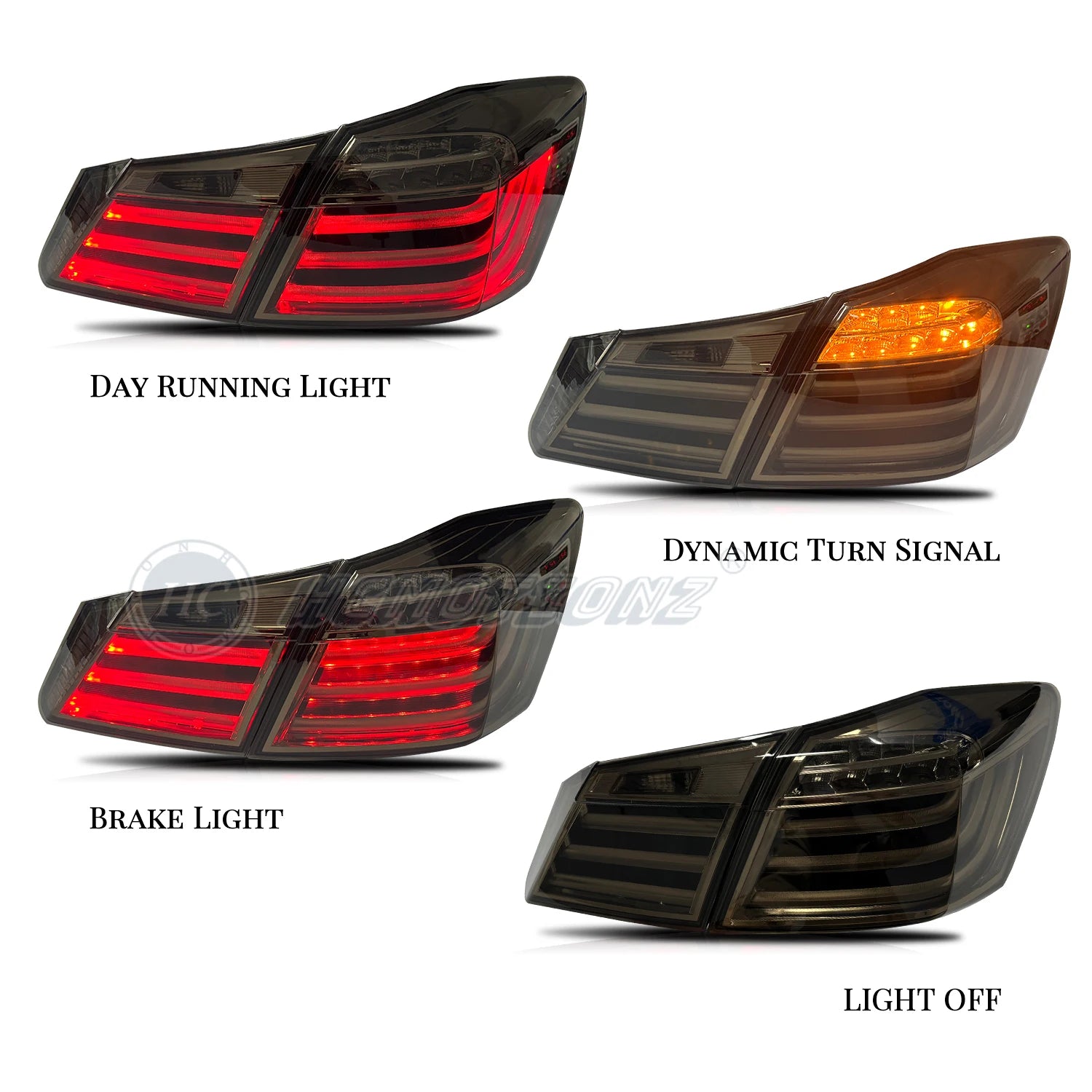 HCMOTIONZ LED Tail Lights for Honda Accord 9th Gen 2013-2015 – Smoke Lens Rear Lamp Assembly with DRL