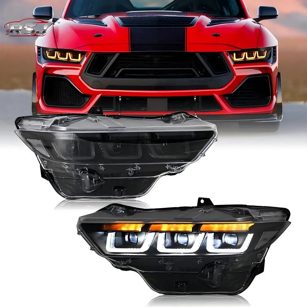 RSJ LED Headlights for Ford Mustang 2024-2026 – Projector Lens Headlamp with DRL