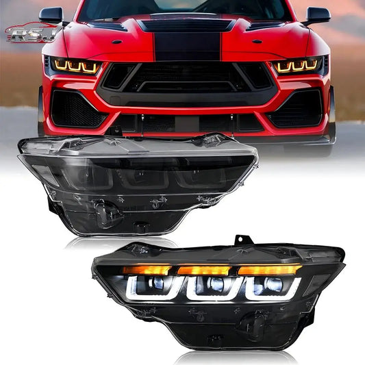RSJ LED Headlights for Ford Mustang 2024-2026 – Projector Lens Headlamp with DRL