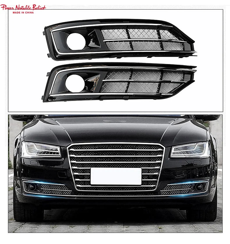 Gloss Black Fog Light Grilles for Audi A8 / S8 D4 (2015–2018)