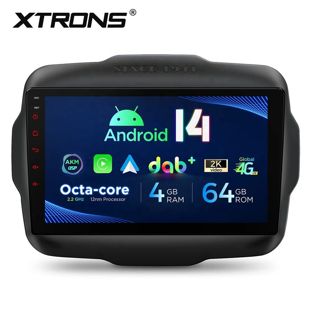 XTRONS 9" Android 14 Car Stereo for Jeep Renegade 2015-2020 – 4GB RAM, 64GB ROM, Wireless CarPlay & Android Auto
