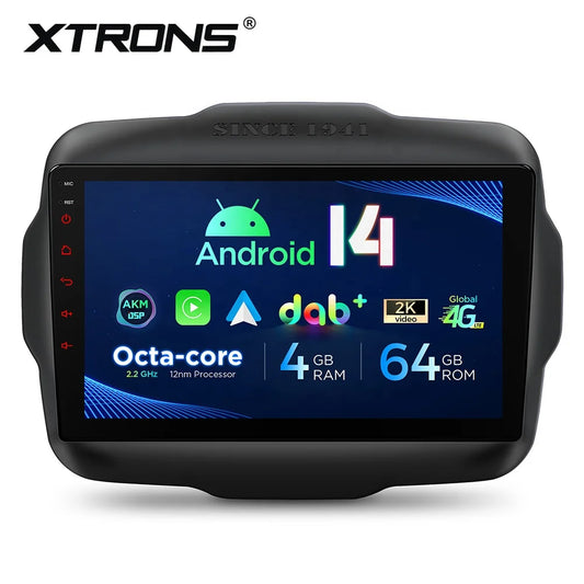 XTRONS 9" Android 14 Car Stereo for Jeep Renegade 2015-2020 – 4GB RAM, 64GB ROM, Wireless CarPlay & Android Auto