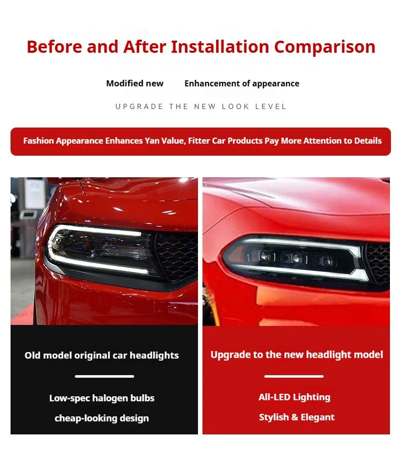 LED Projector Headlights for Dodge Charger 2015-2020 with Daytime Running Lights