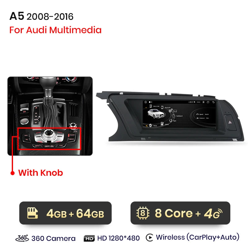 Junsun Android Car Stereo for Audi A5 (2009–2016) – Wireless CarPlay, Android Auto &amp; GPS Navigation