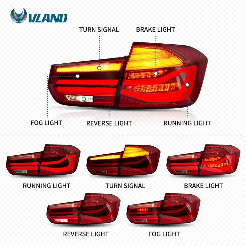VLAND Full LED Tail Lights for BMW F30 &amp; F35 (2013–2015) | Sequential Turn Signals