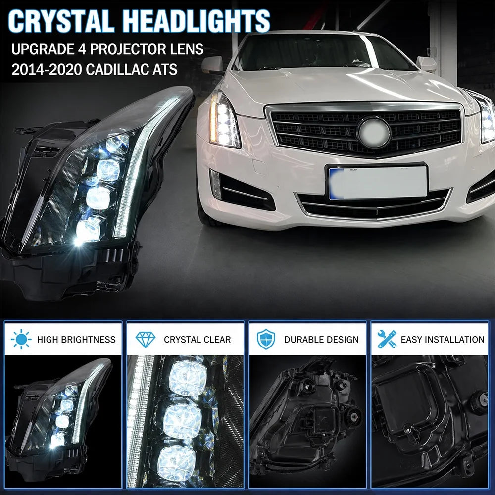 LED Headlight Assembly for Cadillac ATS & ATS-L (2014-2020) – Crystal Bifocal 4-Lens Upgrade