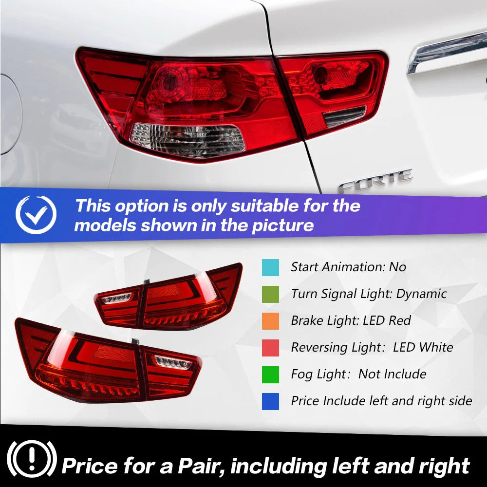 For 09-13 Forte Tail Light Assembly Modified LED Running Lights Brake Lights Flowing Turn Signals 30W