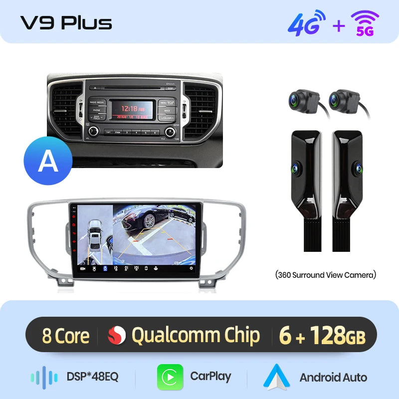 Junsun Qualcomm Chip Android Car Radio for KIA Sportage 4 QL 2016-2018 Apple CarPlay Stereo 360 Camera 1.8 Ghz