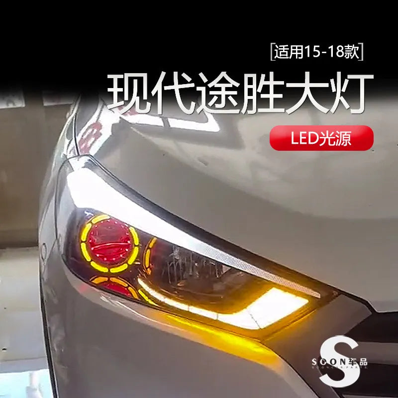 For Hyundai Tucson 2015-2018 Headlight Assembly Modification Korean Style 12V LED Angel Eye New Devil Eye Lens Light