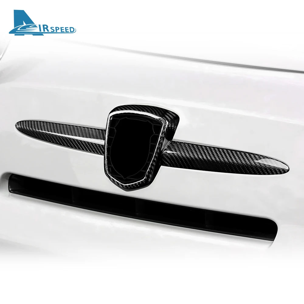Real Dry Carbon Fiber Front Badge Whiskers Logo Frame for Abarth 595 &amp; 695 (2012–2023)