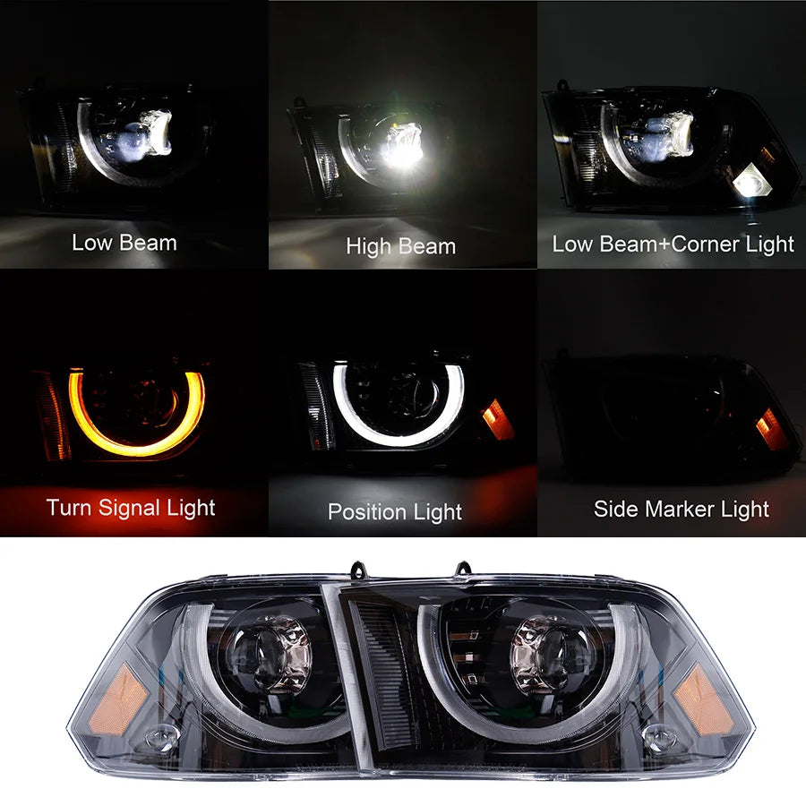 DOT Approved LED Projector Headlights for Dodge Ram 1500, 2500, 3500, 4500 & 5500 (2009–2018)