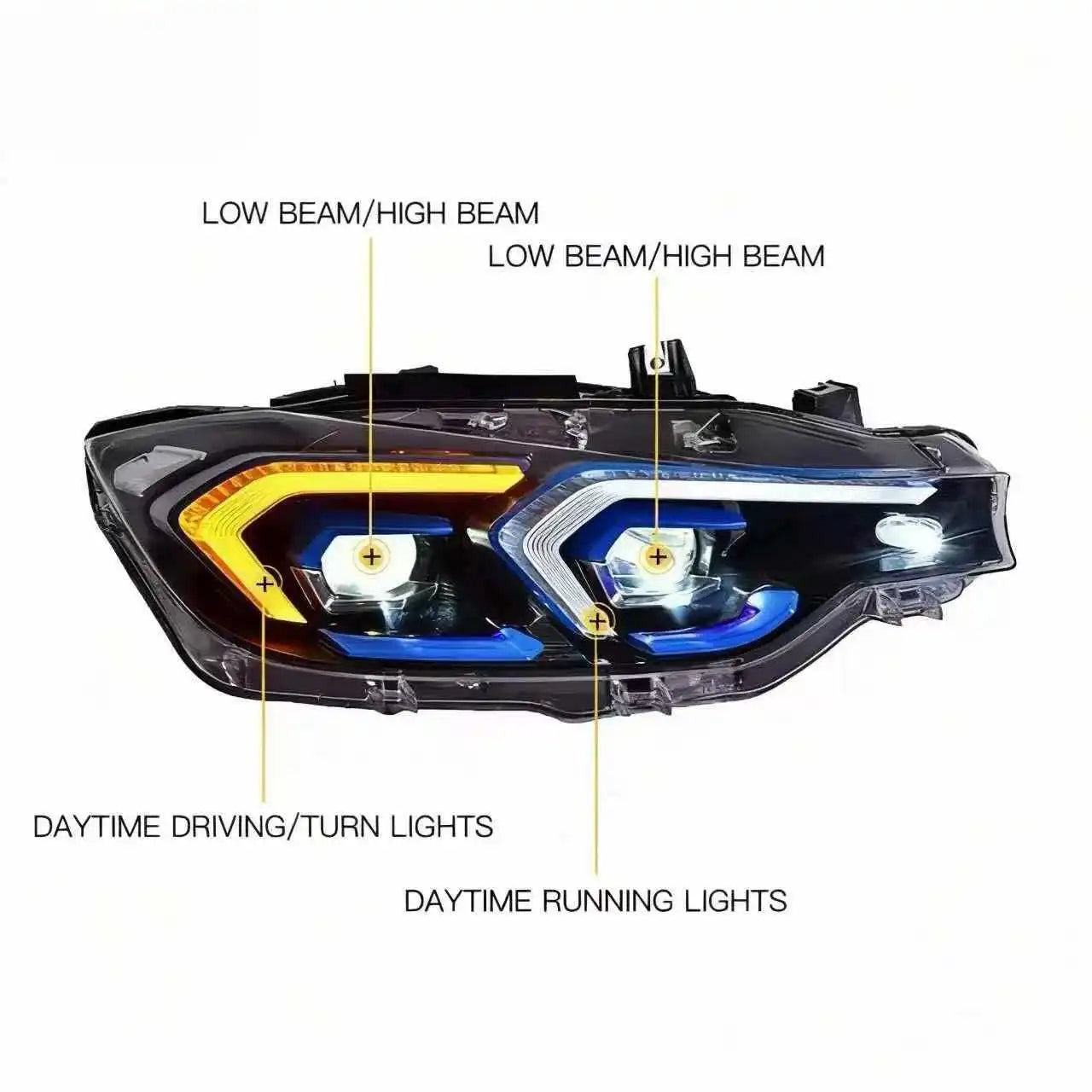 New Samortt LED Headlight Assembly 13-18 for F30/F35 Daytime Running Lights Double-hook Turn Signals 12V 6000K 6000Lm
