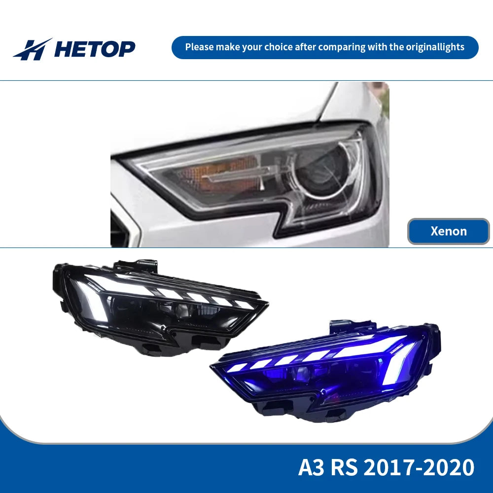 HETOP LED Matrix Headlights for Audi A3 (2017–2020) – Plug &amp; Play Upgrade with DRL &amp; Angel Eye