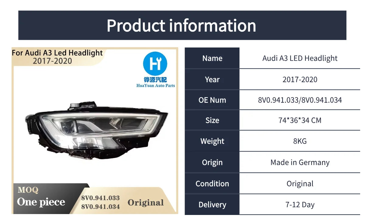Original Adaptive LED Headlight for Audi A3 (2016–2019) – OEM Replacement Lighting System