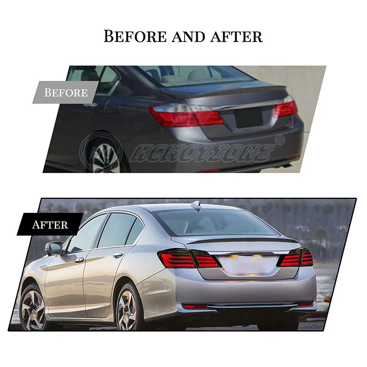 HCMOTIONZ LED Tail Lights for Honda Accord 9th Gen 2013-2015 – Smoke Lens Rear Lamp Assembly with DRL