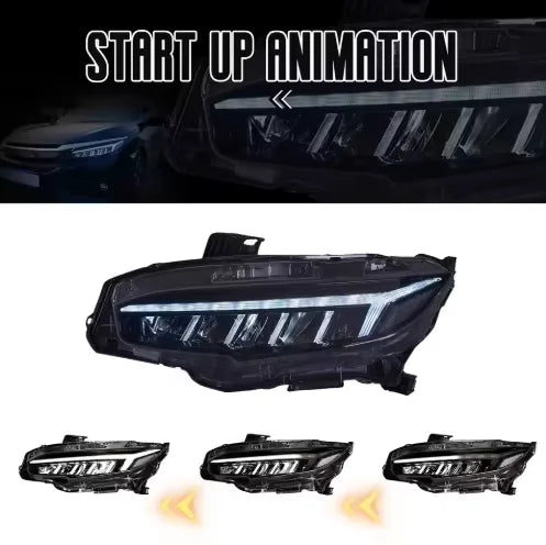 RSJ RGB LED Headlights for Honda Civic 2016-2021 – Dynamic DRL, Start-Up Animation & Sequential Turn Signals