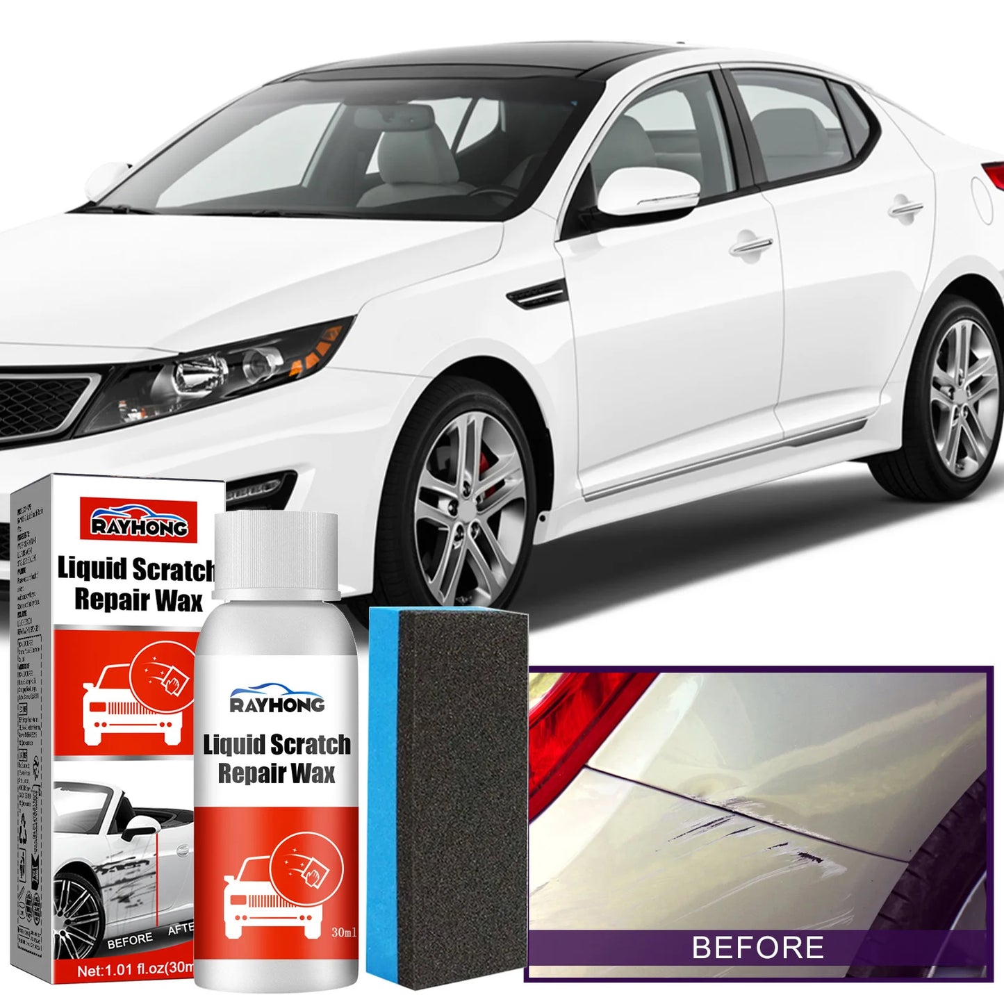 Rayhong Car Polish Wax Liquid Scratch Repair Agent with Refurb Fine Mark Refinish Finish Scratch Polishing