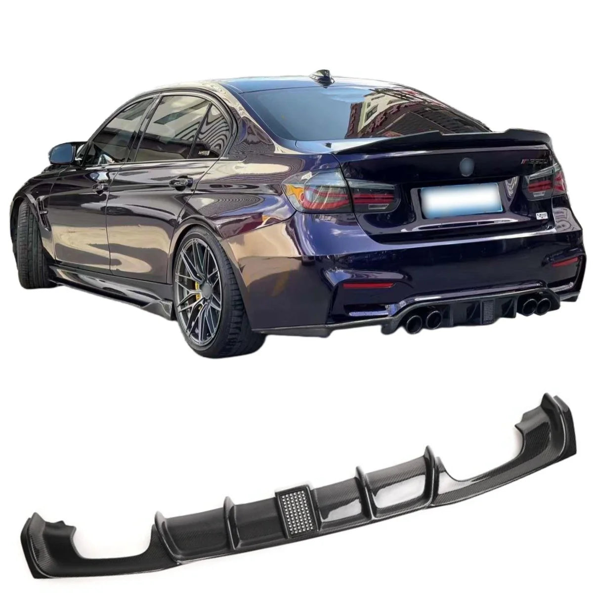 MP Style Carbon Fiber Rear Diffuser with LED Brake Light for BMW 3 Series F30 & F35 (2013–2018)