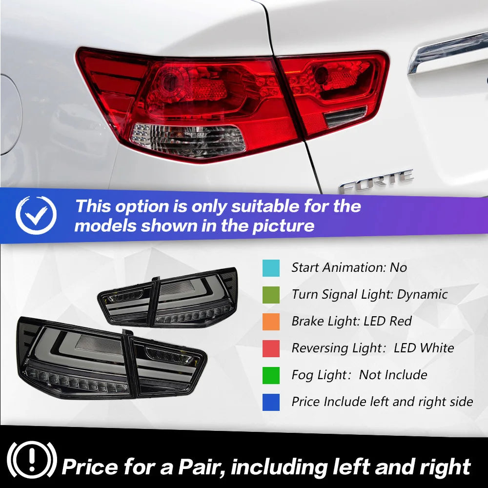 For 09-13 Forte Tail Light Assembly Modified LED Running Lights Brake Lights Flowing Turn Signals 30W