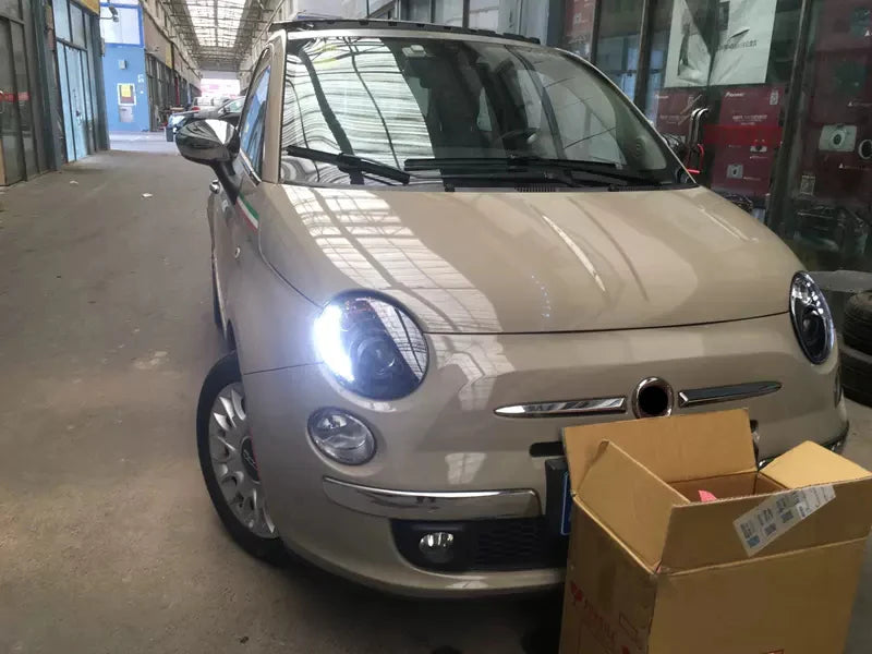 LED Angel Eyes Headlights for Fiat 500 2007-2014 – DRL Projector Headlamp Upgrade