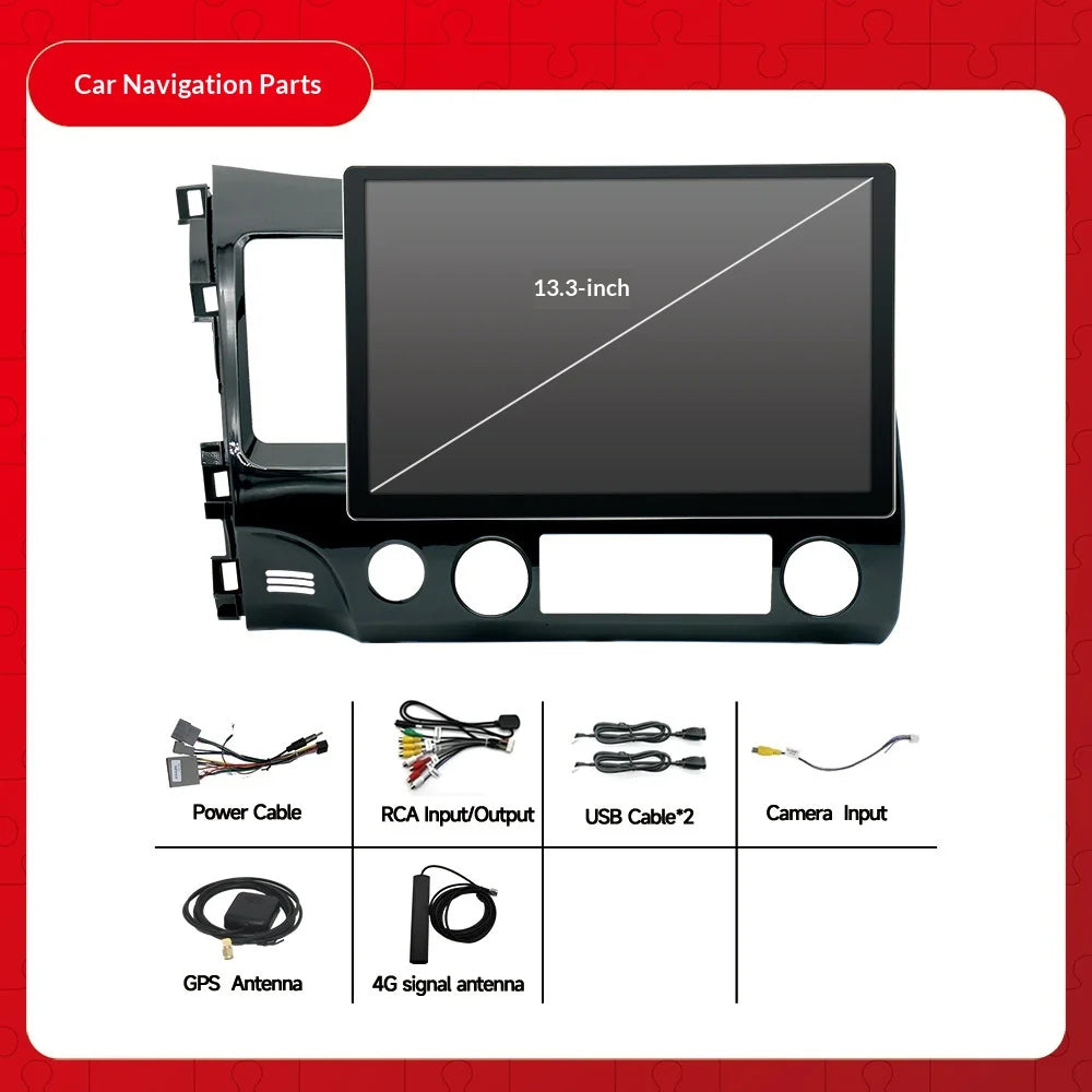 13.3" Android Car Stereo for Honda Civic 2006-2011 – Wireless CarPlay, GPS Navigation & Full HD Display