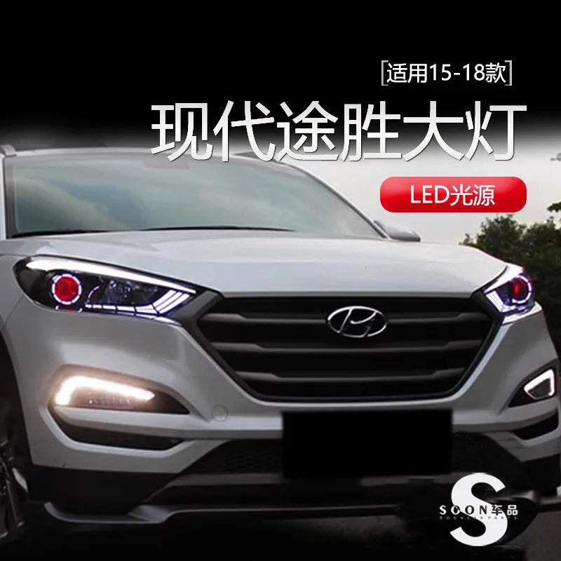 For Hyundai Tucson 2015-2018 Headlight Assembly Modification Korean Style 12V LED Angel Eye New Devil Eye Lens Light