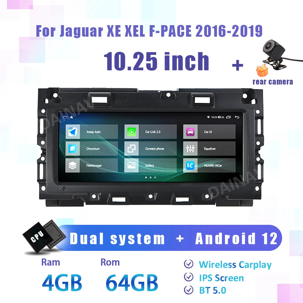 128GB Android 12 Car Radio for Jaguar XE XEL F-PACE 2016-2019 Multimedia Player Wireless Carplay Android Auto Head Unit