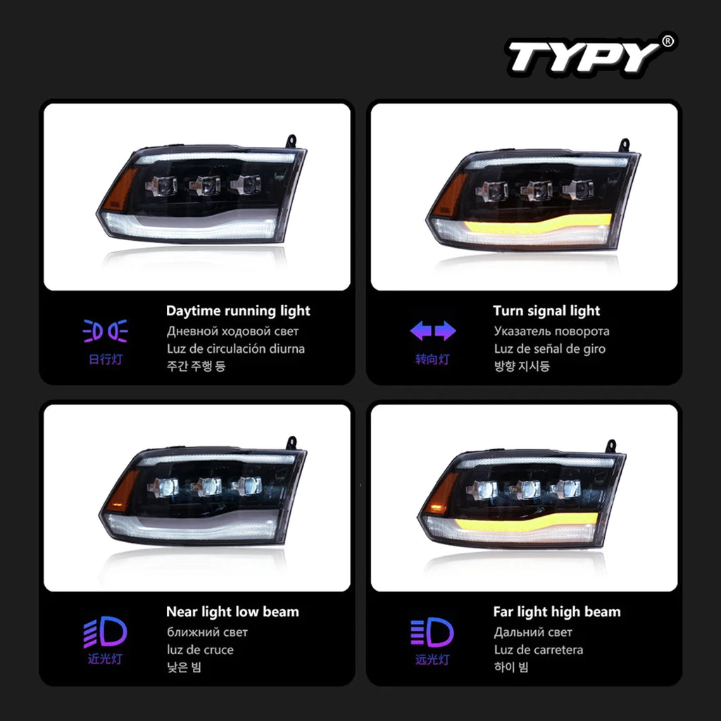 Factory LED Headlights for Dodge Ram 1500 (2009–2018) – Complete Headlamp Assembly