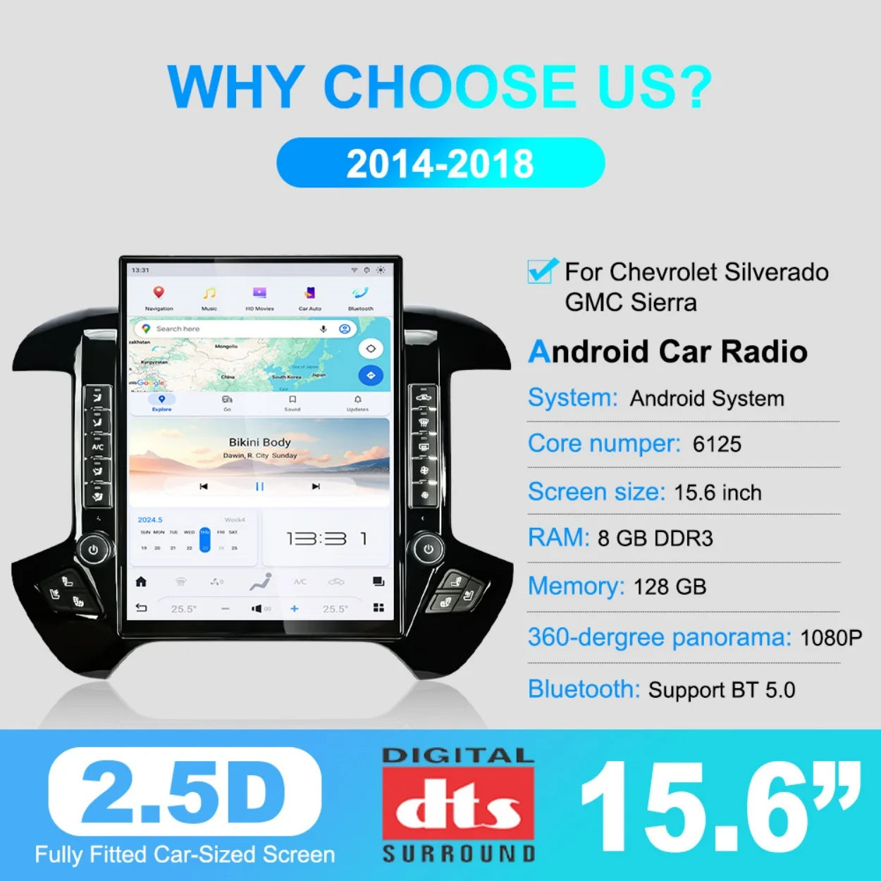 NaviHua Auto Stereo Upgrade GPS Navigation Head Unit Carplay Multimedia Audio Tesla for GMC Sierra Chevrolet Silverado 2014-2019