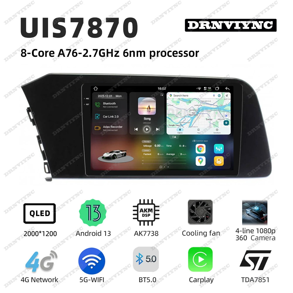 9.5" Android 13 Car Stereo for Hyundai Elantra 2021-2024 – 2K QLED Display, Wireless CarPlay & GPS Navigation