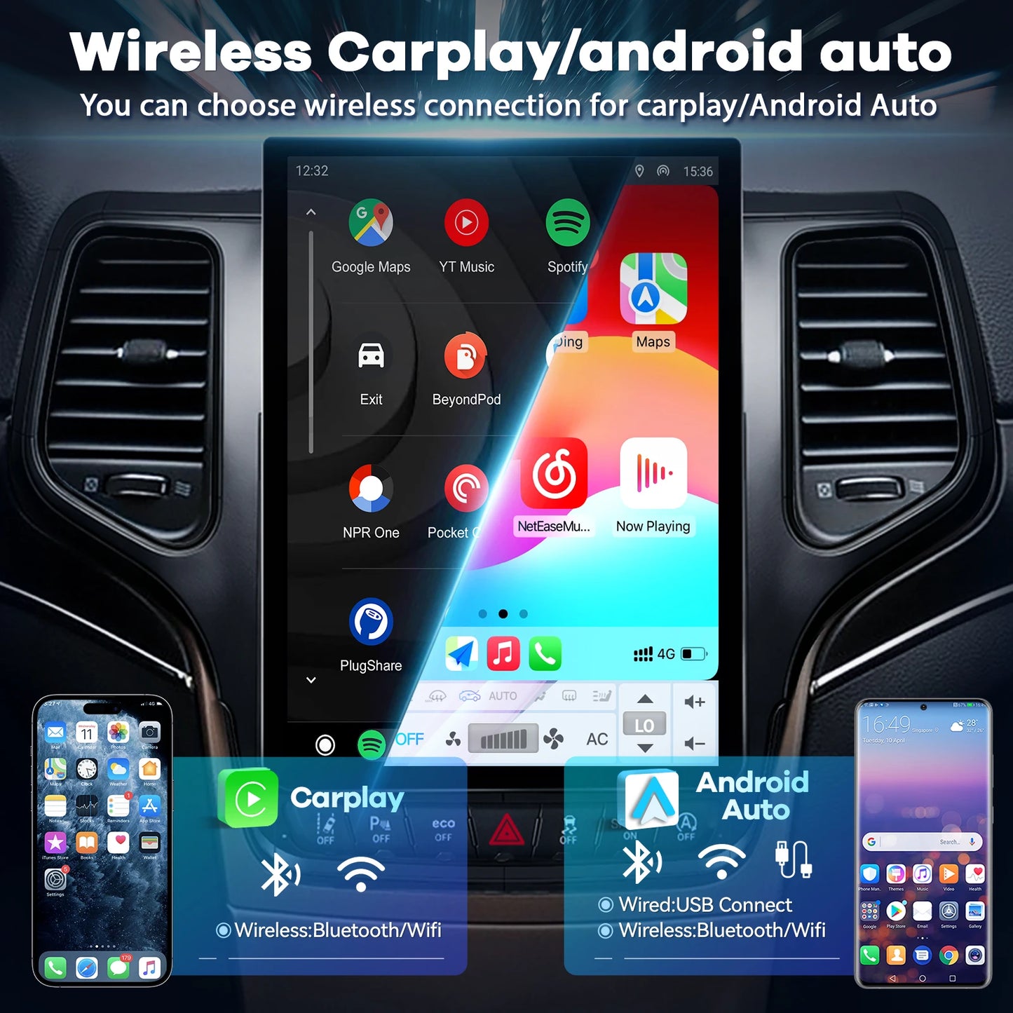 Jeep Grand Cherokee 2014-2021 Tesla Style 12.1" Android 13 Radio – Wireless CarPlay & Android Auto