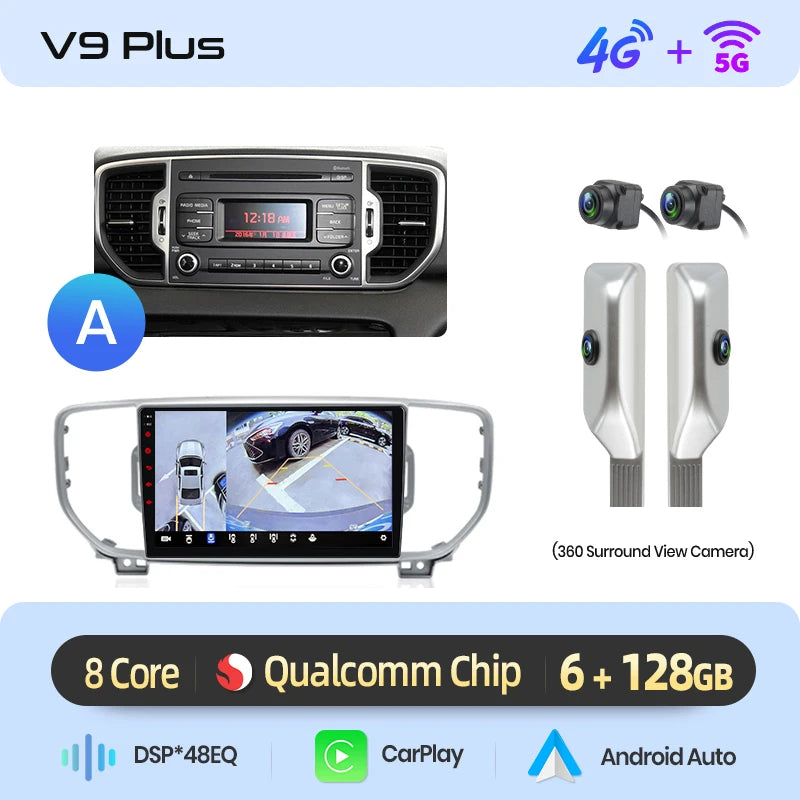 Junsun Qualcomm Chip Android Car Radio for KIA Sportage 4 QL 2016-2018 Apple CarPlay Stereo 360 Camera 1.8 Ghz