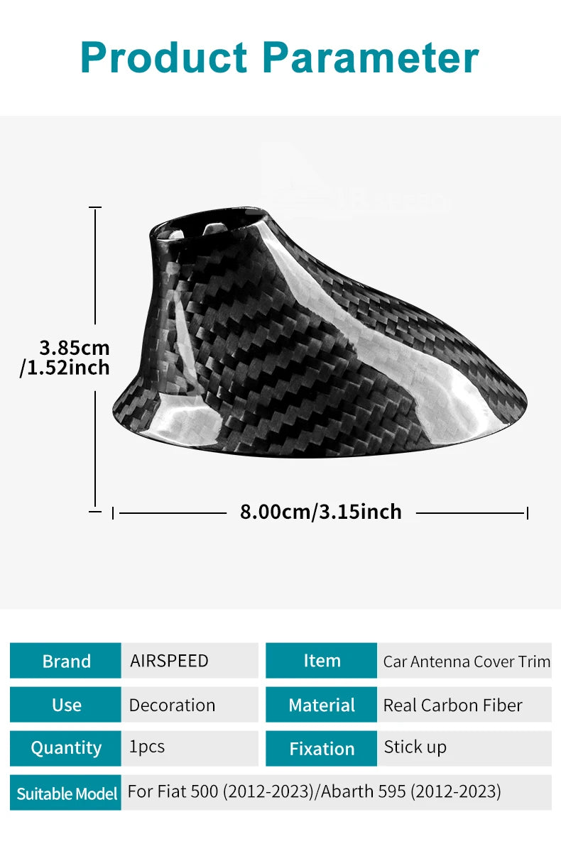 Real Carbon Fiber Shark Fin Antenna Cover for Fiat 500 &amp; Abarth 595 (2012–2023)