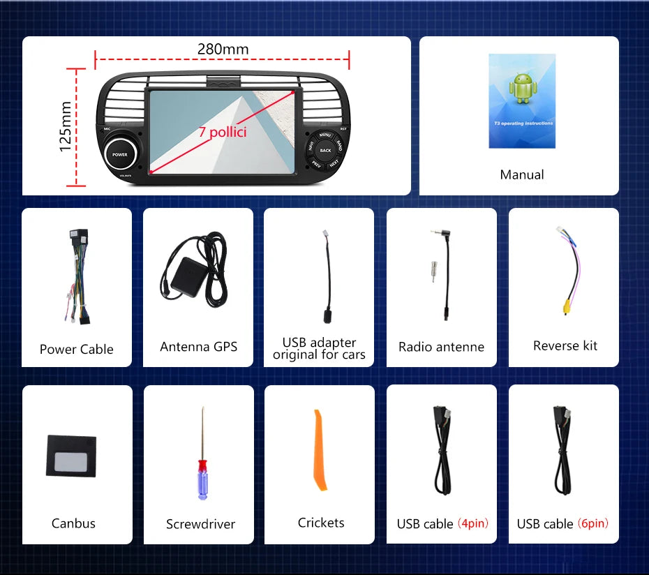 Junsun V1 7-Inch Android Car Stereo for Fiat 500 &amp; Abarth (2007-2015)