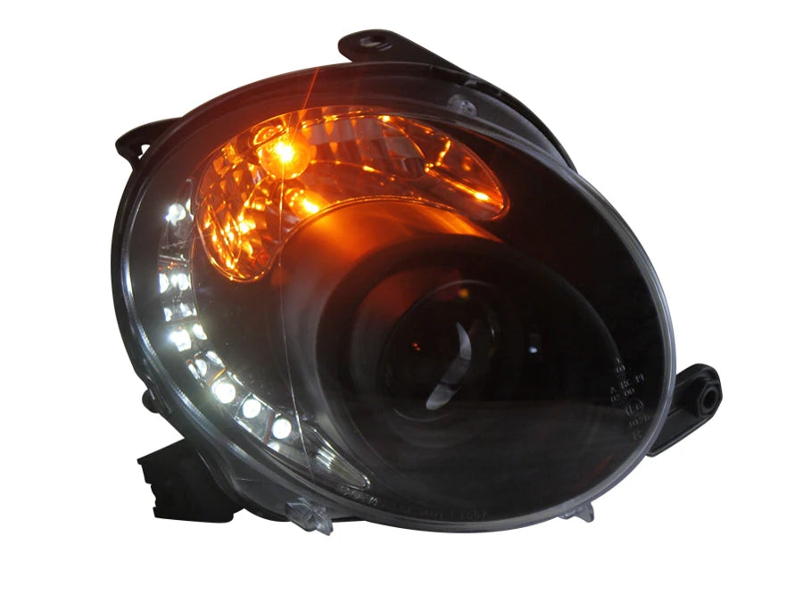 LED Angel Eyes Headlights for Fiat 500 2007-2014 – DRL Projector Headlamp Upgrade