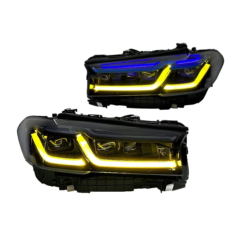 For BMW 5 Series G30 F90 2018-2022 Upgraded M5 Style LED Headlamp Yellow White DRL Switch Light with Double-Color Laser New 12V